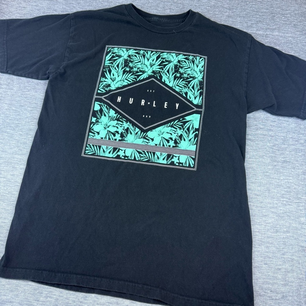 Hurley Men's Black Y2K Tee with Teal Graphic‎